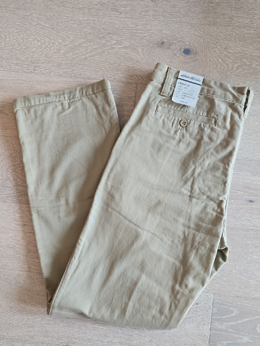 NWT Eddie Bauer 34x34 Men's Tan Flannel Lined Chino Pants